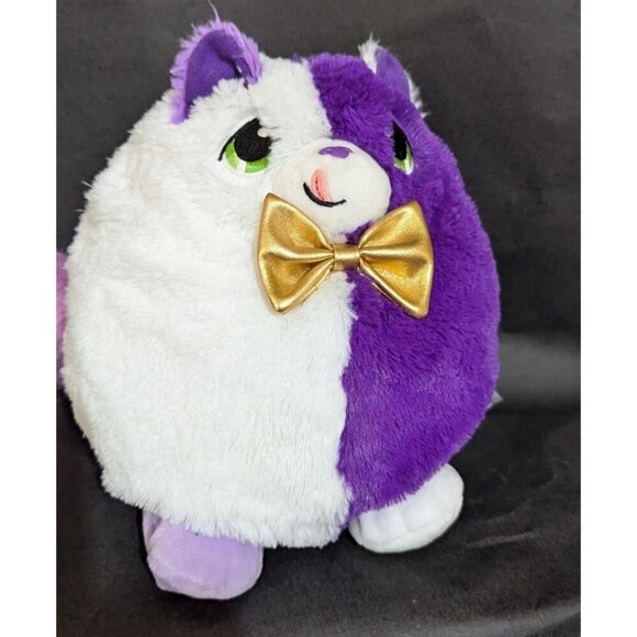 Misfittens Get Meowt! Purple & White Kitten  cat Gold Bowtie Round Plush Toy 9" - Picture 1 of 7